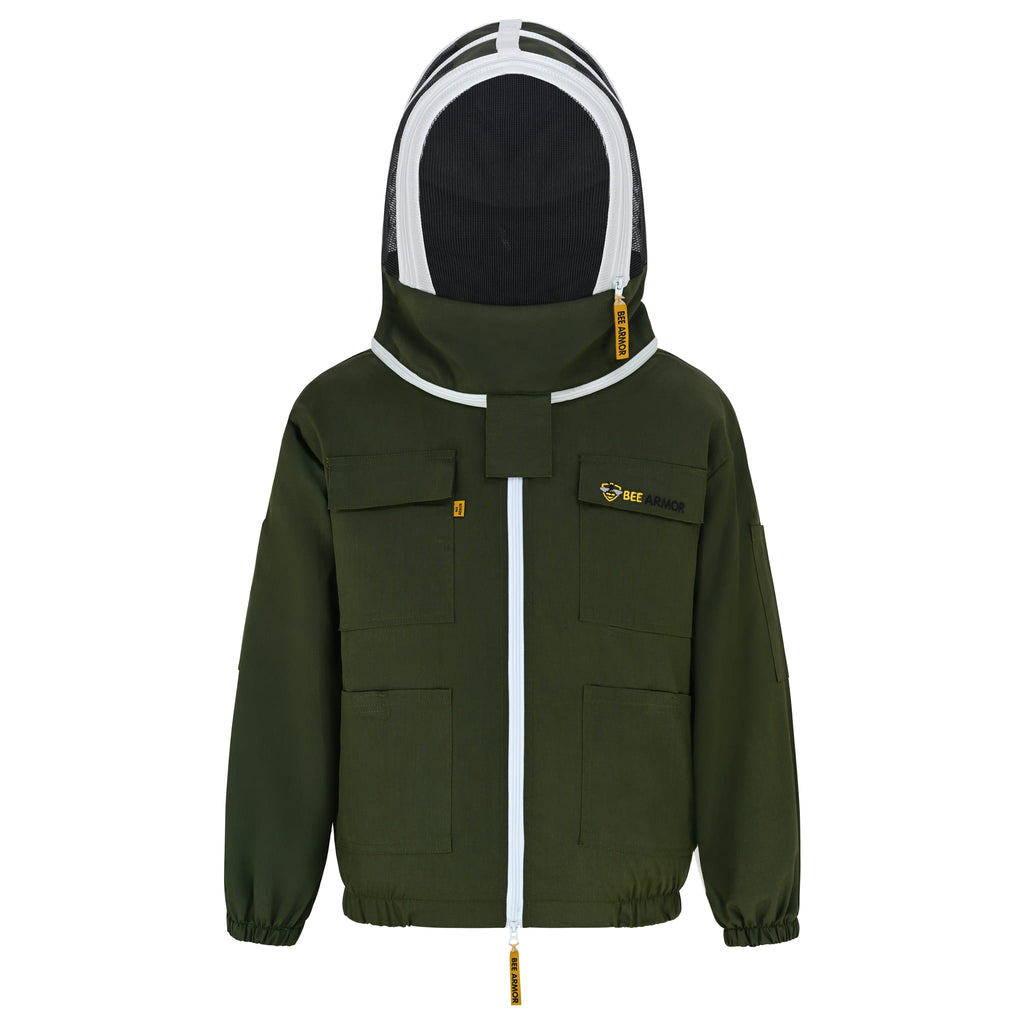 Cotton Beekeeping Jacket with Fencing Veil- Green