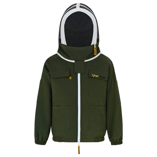Cotton Beekeeping Jacket with Fencing Veil- Green