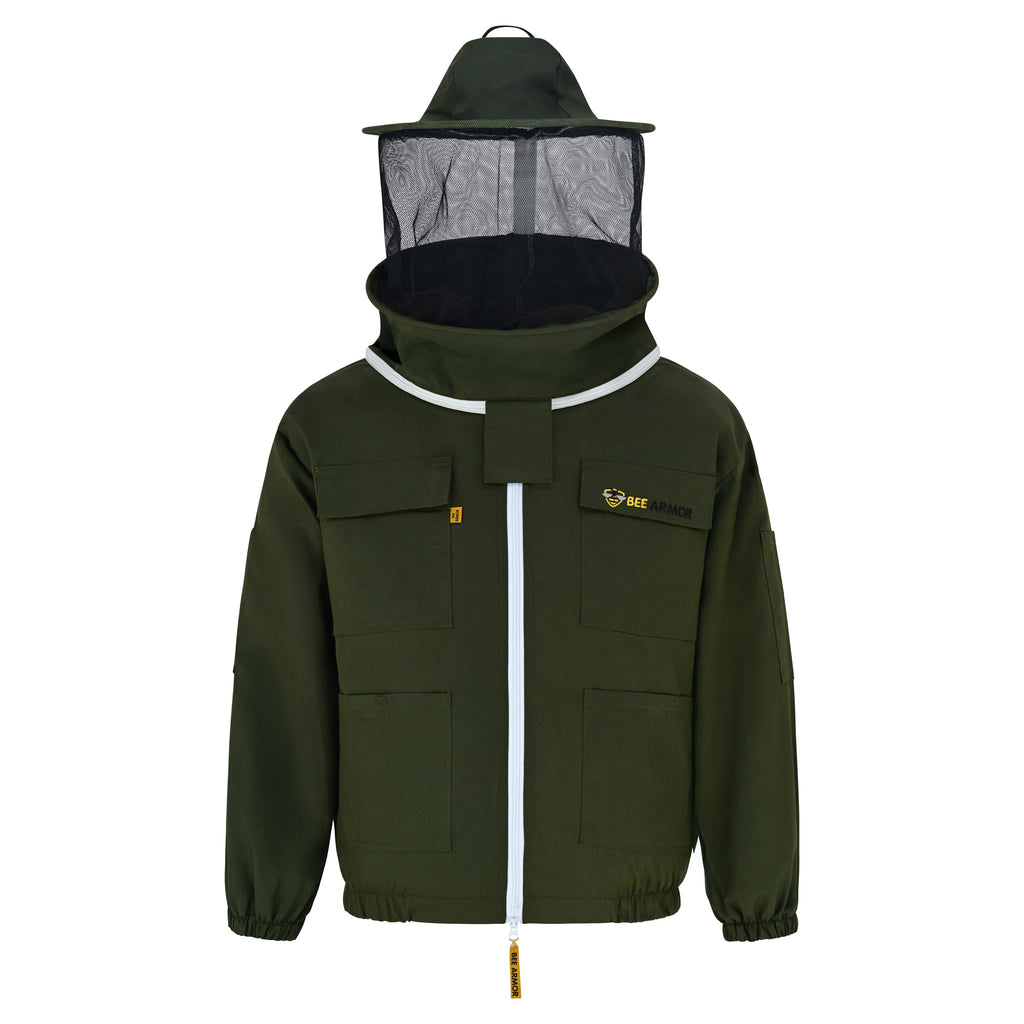 Cotton Beekeeping Jacket with Rounded Veil- Green