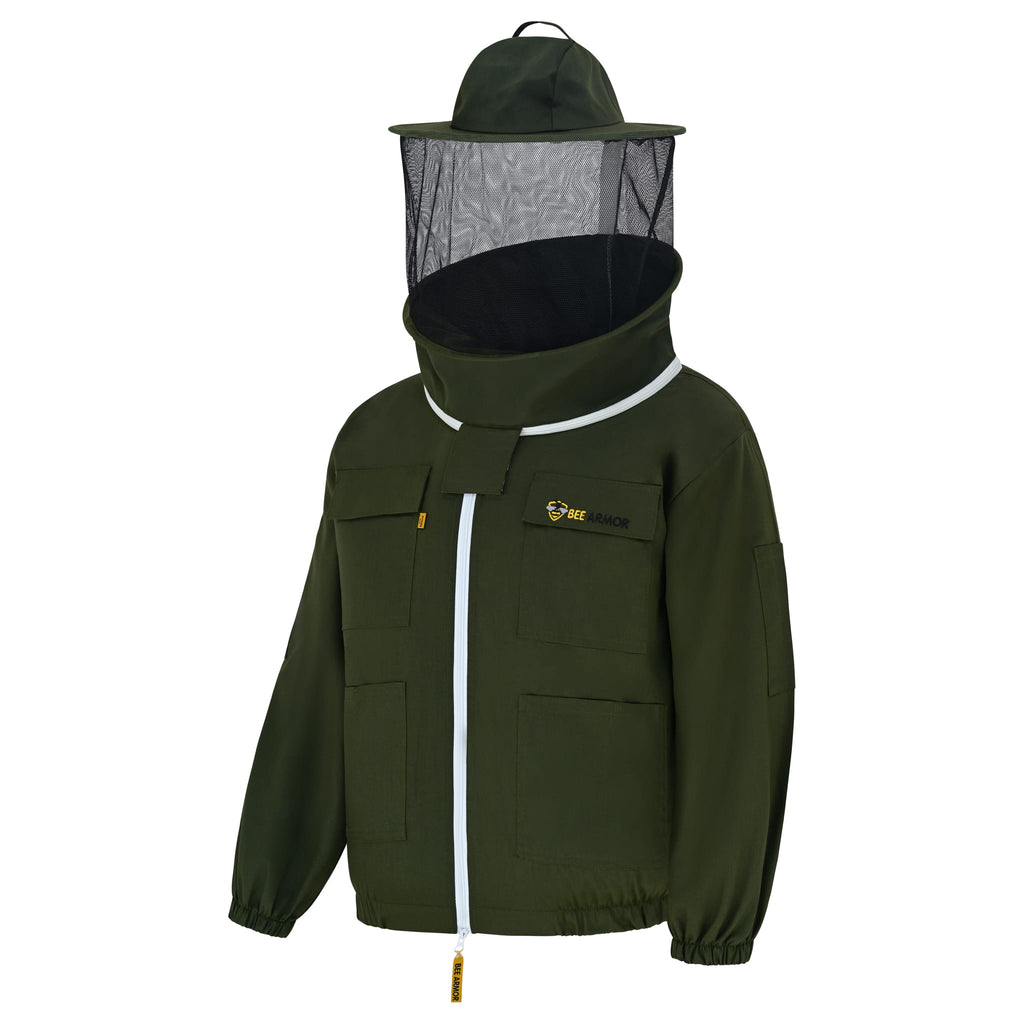 Cotton Beekeeping Jacket with Rounded Veil- Green