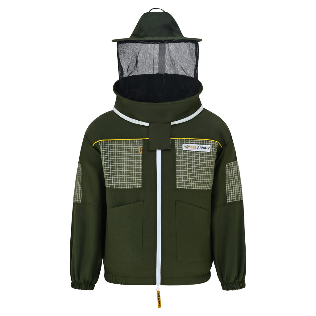 Semi Ventilated Beekeeping Jacket with Rounded Veil- Green
