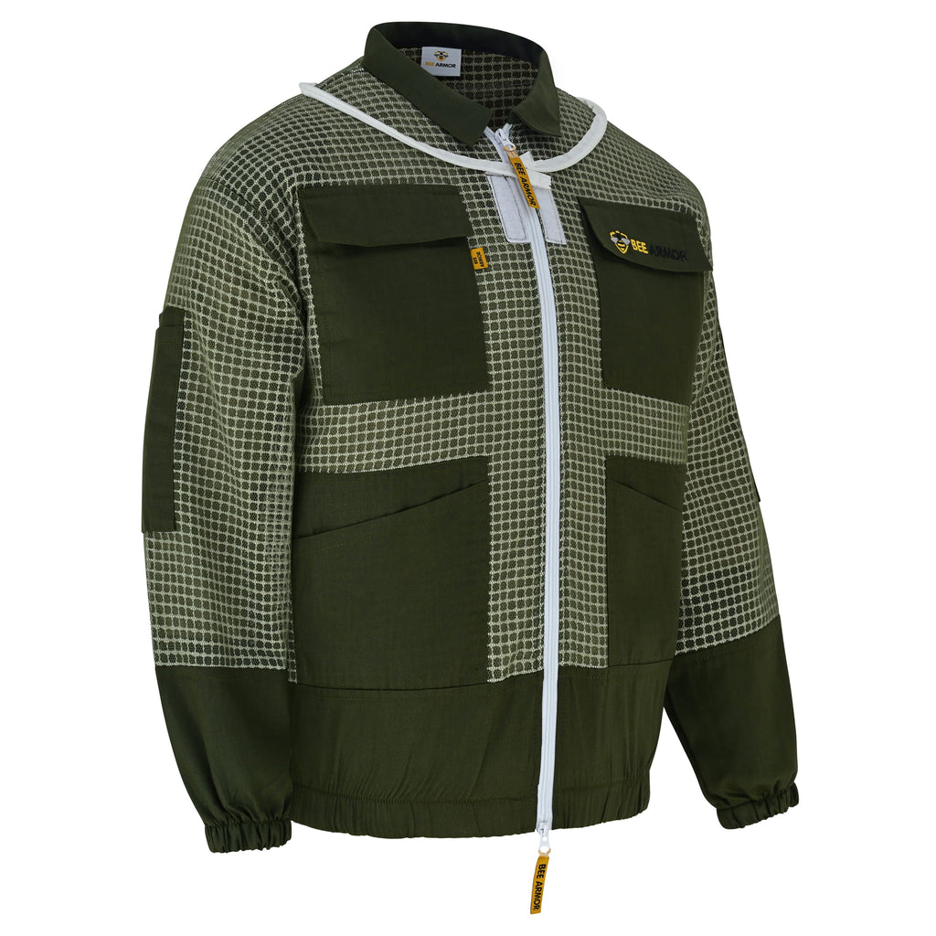 3 Layer Beekeeping Jacket with Rounded Veil- Green