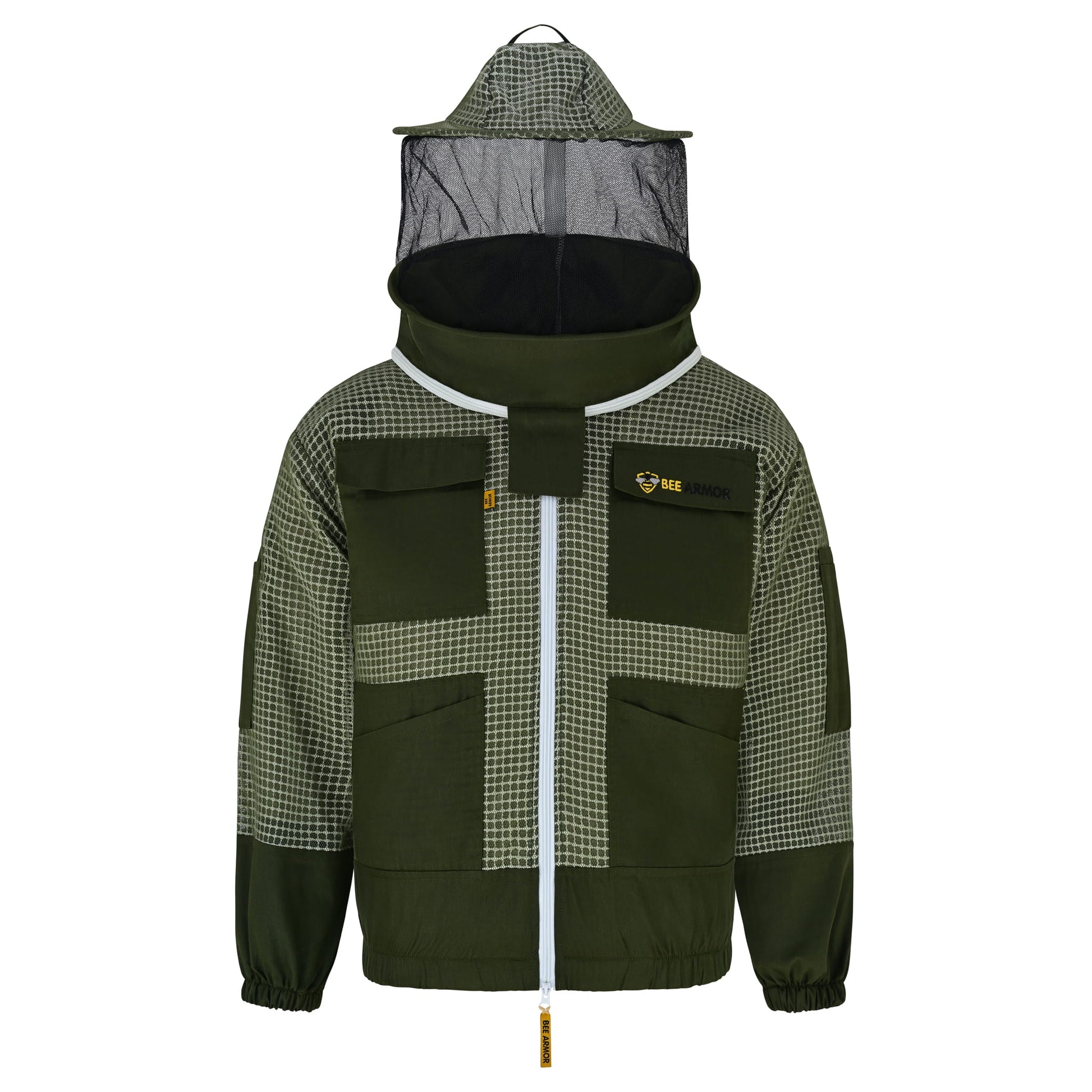3 Layer Beekeeping Jacket with Rounded Veil- Green