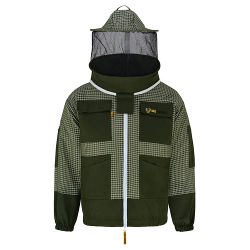 3 Layer Beekeeping Jacket with Rounded Veil- Green