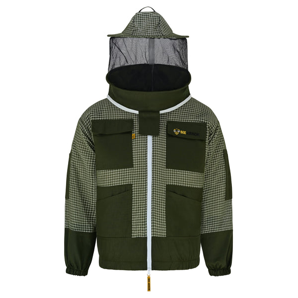 3 Layer Beekeeping Jacket with Rounded Veil- Green