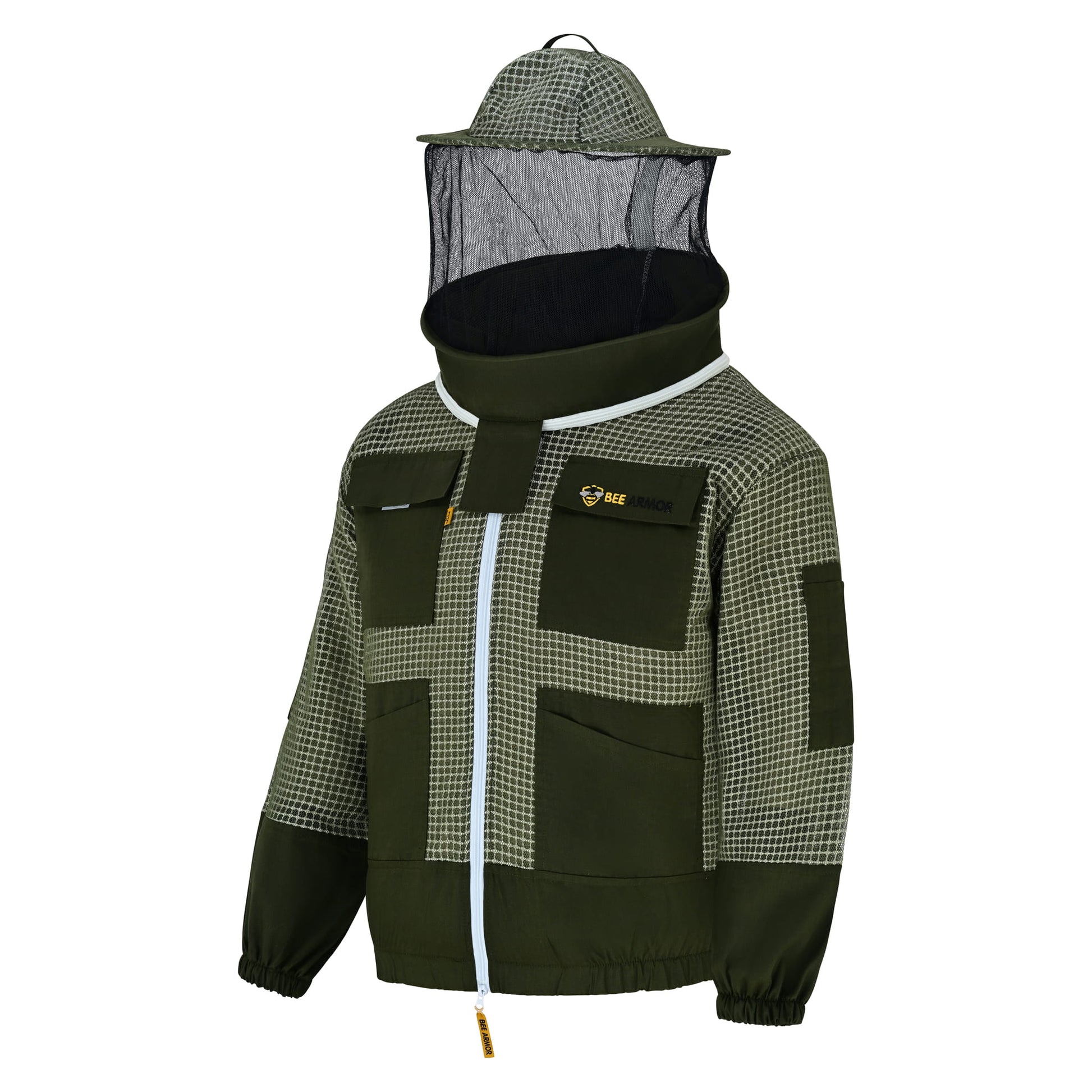 3 Layer Beekeeping Jacket with Rounded Veil- Green