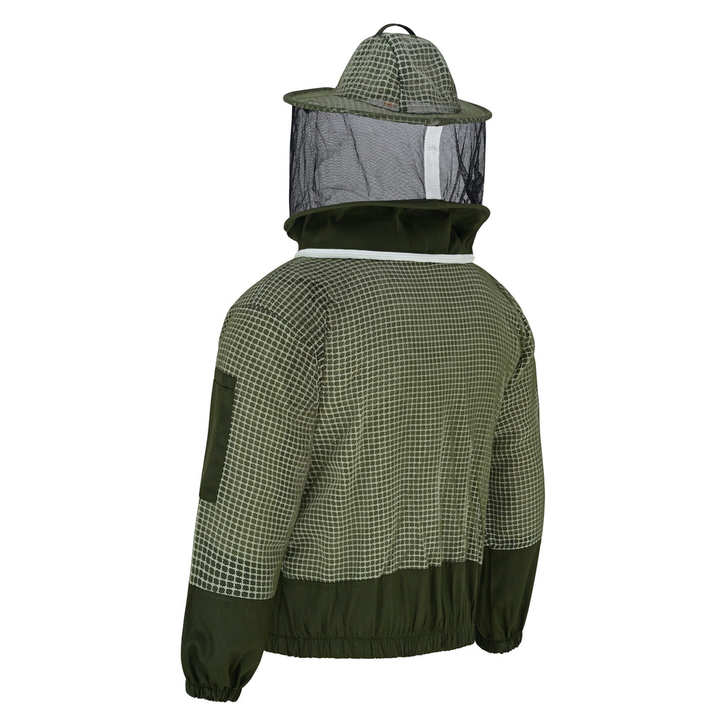 3 Layer Beekeeping Jacket with Rounded Veil- Green