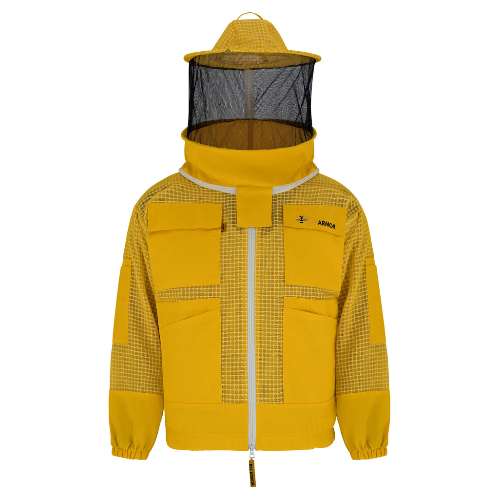 3 Layer Beekeeping Jacket with Rounded Veil - Yellow