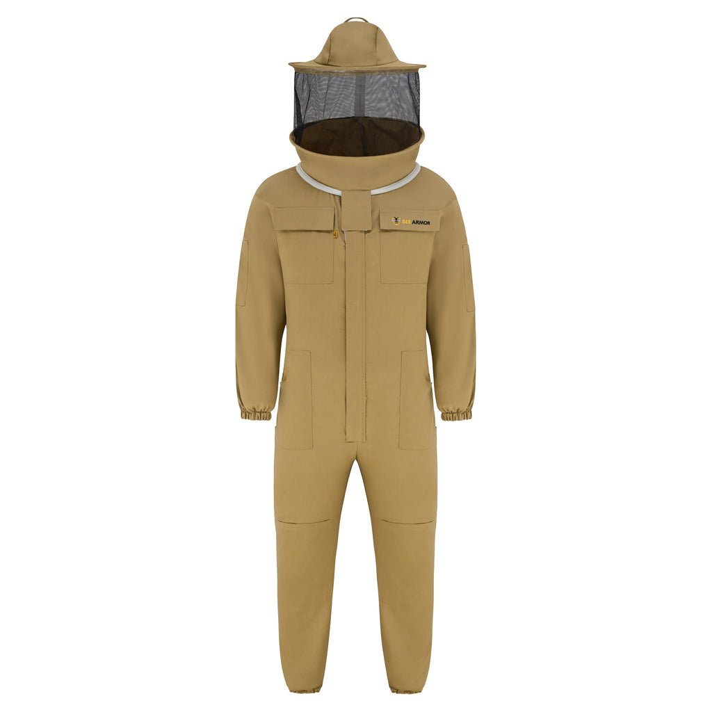 Cotton Beekeeping Suit with Rounded Veil - Khaki