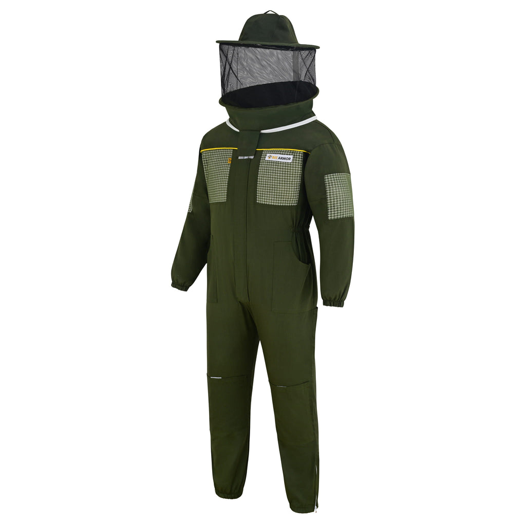Semi Ventilated Beekeeping Suit with Rounded Veil - Green