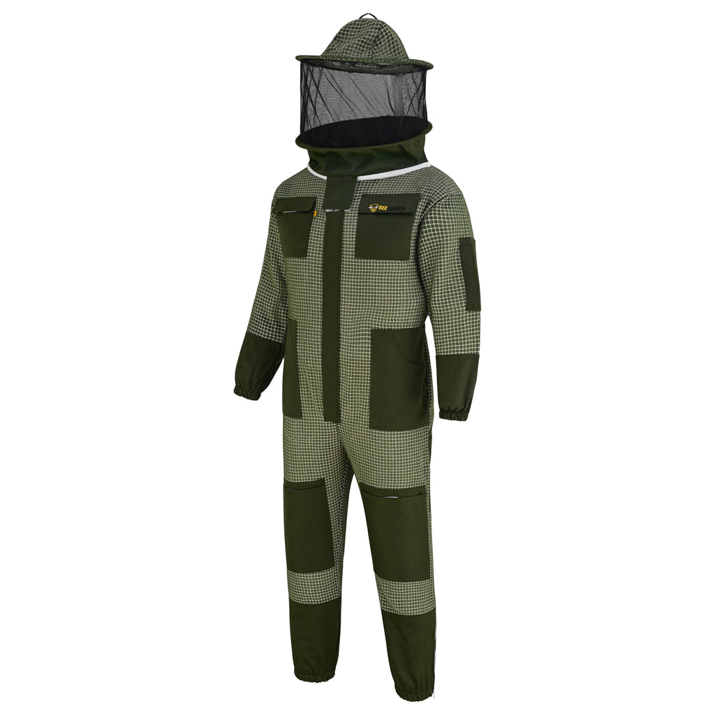 3-Layer Beekeeping Suit with Rounded Veil - Green