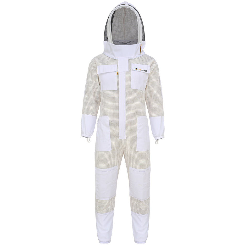 3-Layer Protection Beekeeping Suit with Fencing Veil - White