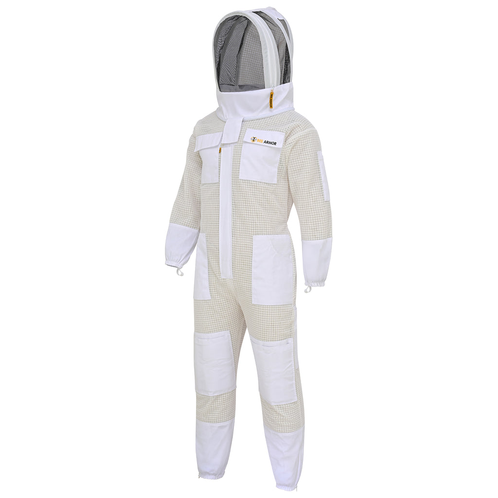 3-Layer Protection Beekeeping Suit with Fencing Veil - White