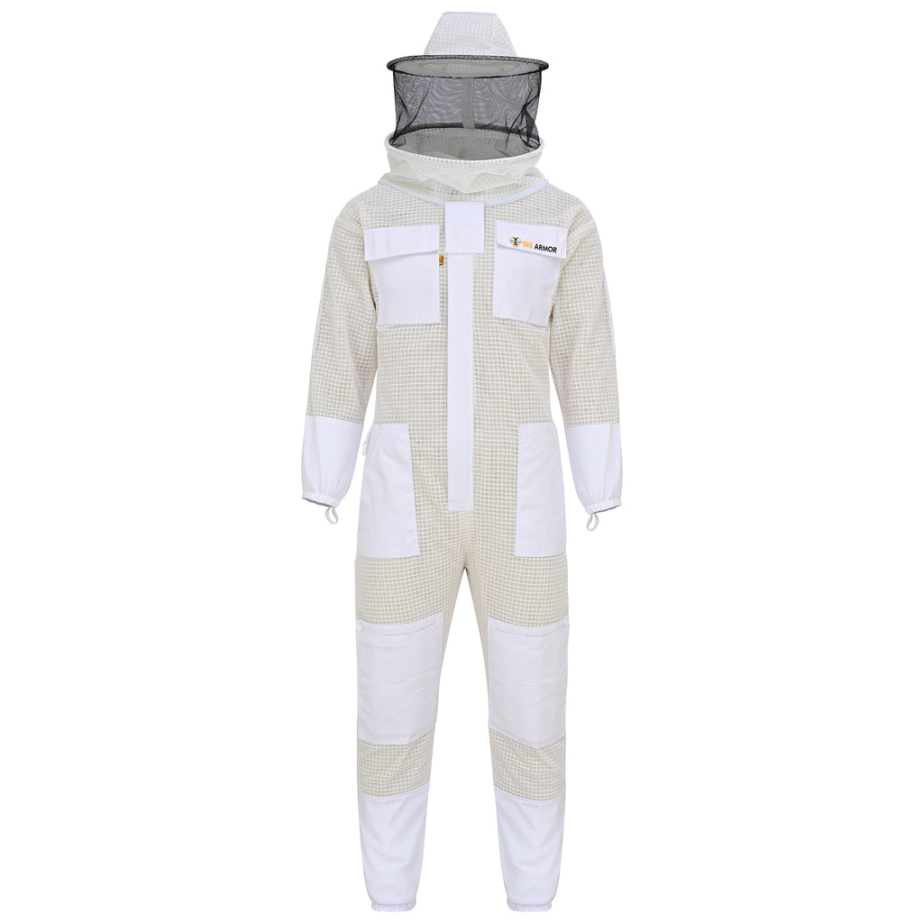 3-Layer Protection Beekeeping Suit with Rounded Veil- White