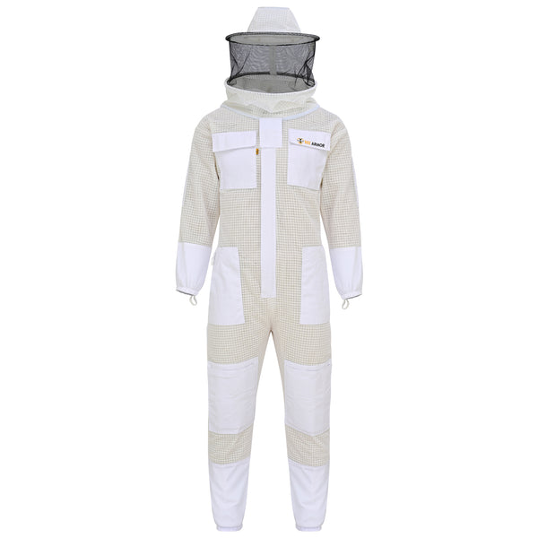 3-Layer Protection Beekeeping Suit with Rounded Veil- White