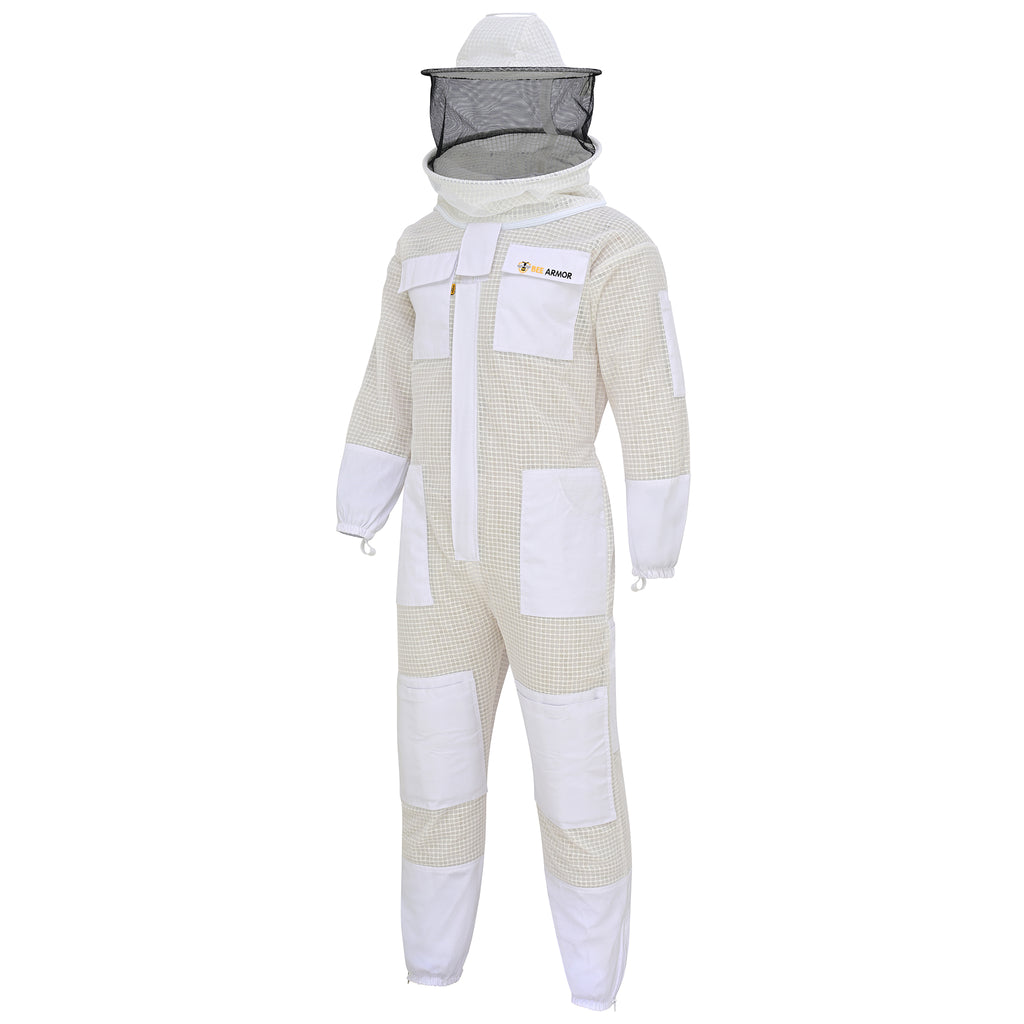 3-Layer Protection Beekeeping Suit with Rounded Veil- White