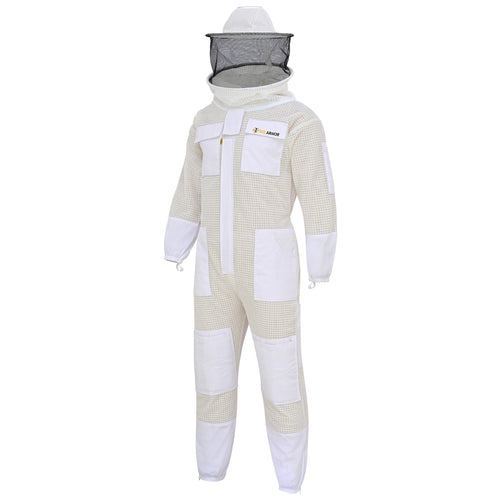 3-Layer Protection Beekeeping Suit with Rounded Veil- White
