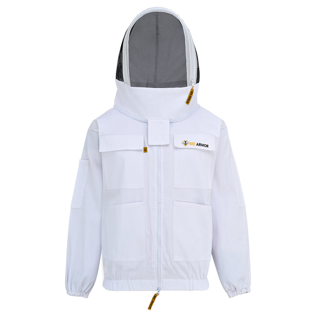 Cotton Beekeeping Jacket with Fencing Veil - White