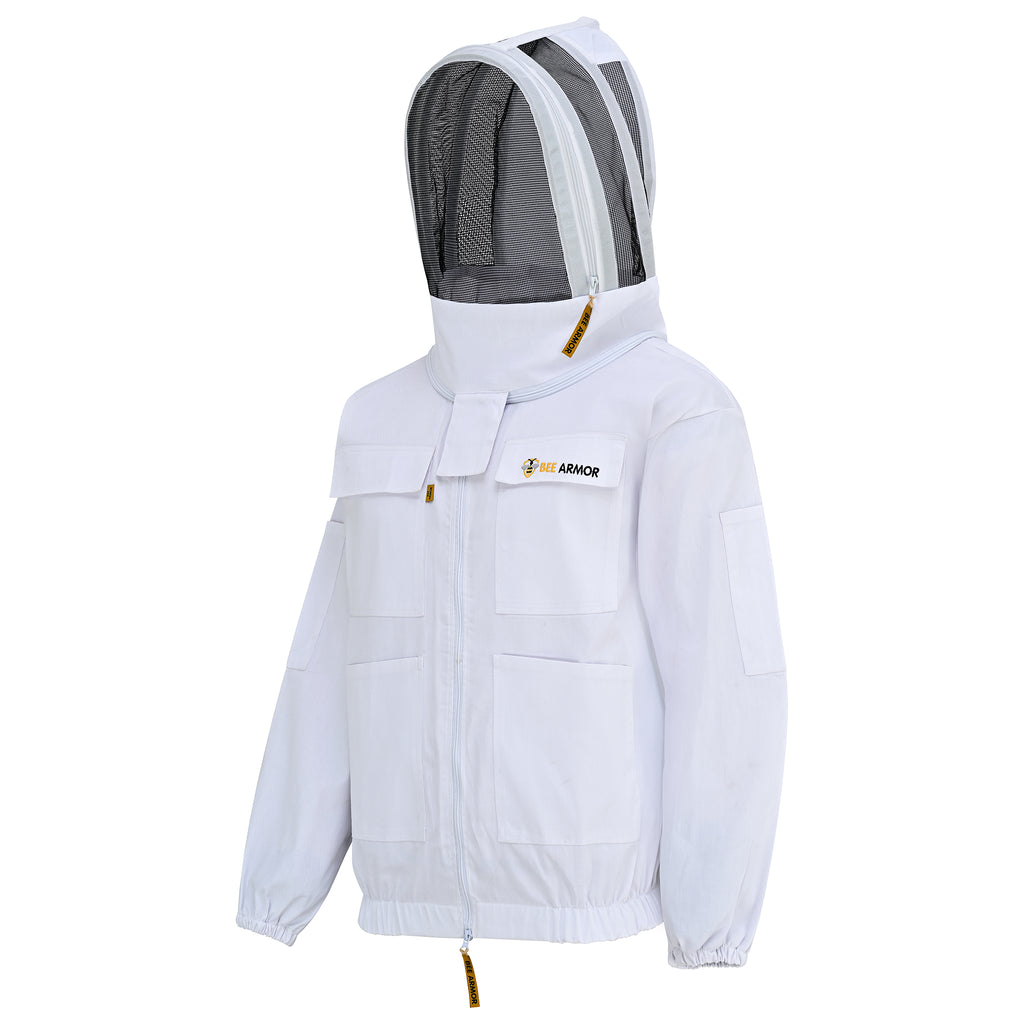 Cotton Beekeeping Jacket with Fencing Veil - White
