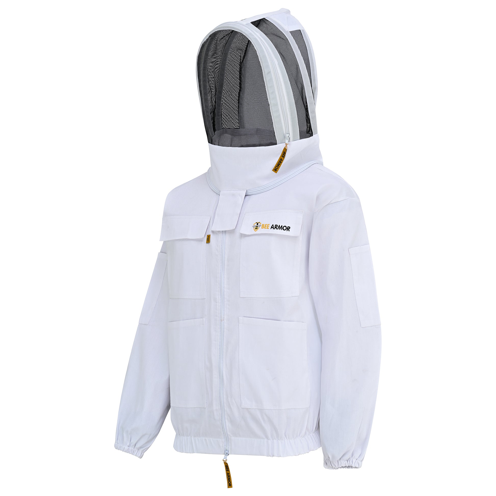 Cotton Beekeeping Jacket with Fencing Veil - White