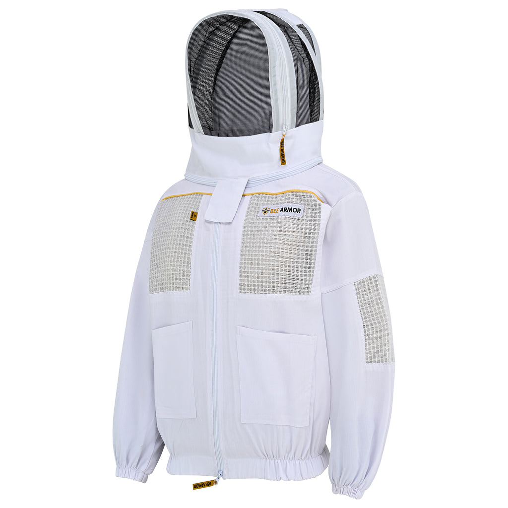 Semi-Ventilated Beekeeping Jacket with Fencing Veil - White