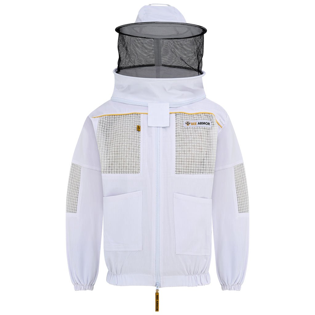 Semi-Ventilated Beekeeping Jacket with Rounded Veil - White
