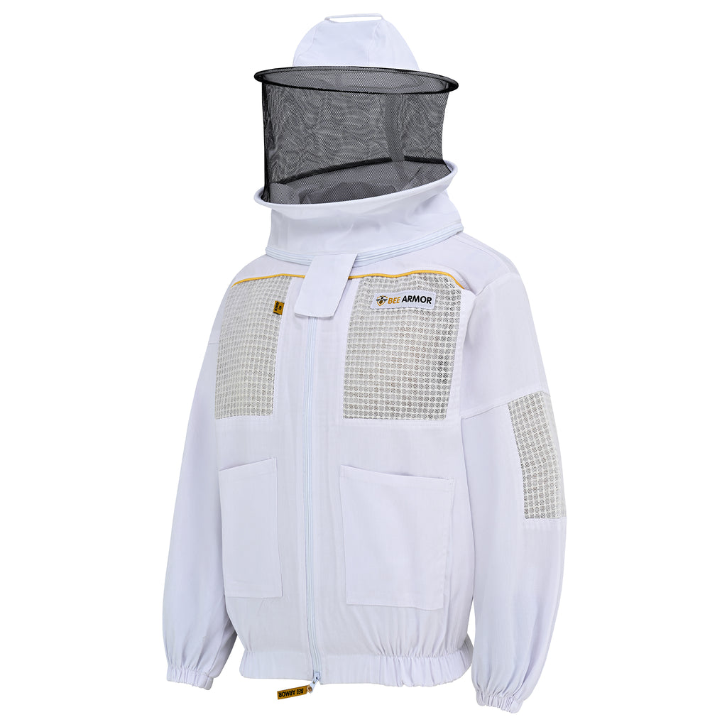 Semi-Ventilated Beekeeping Jacket with Rounded Veil - White