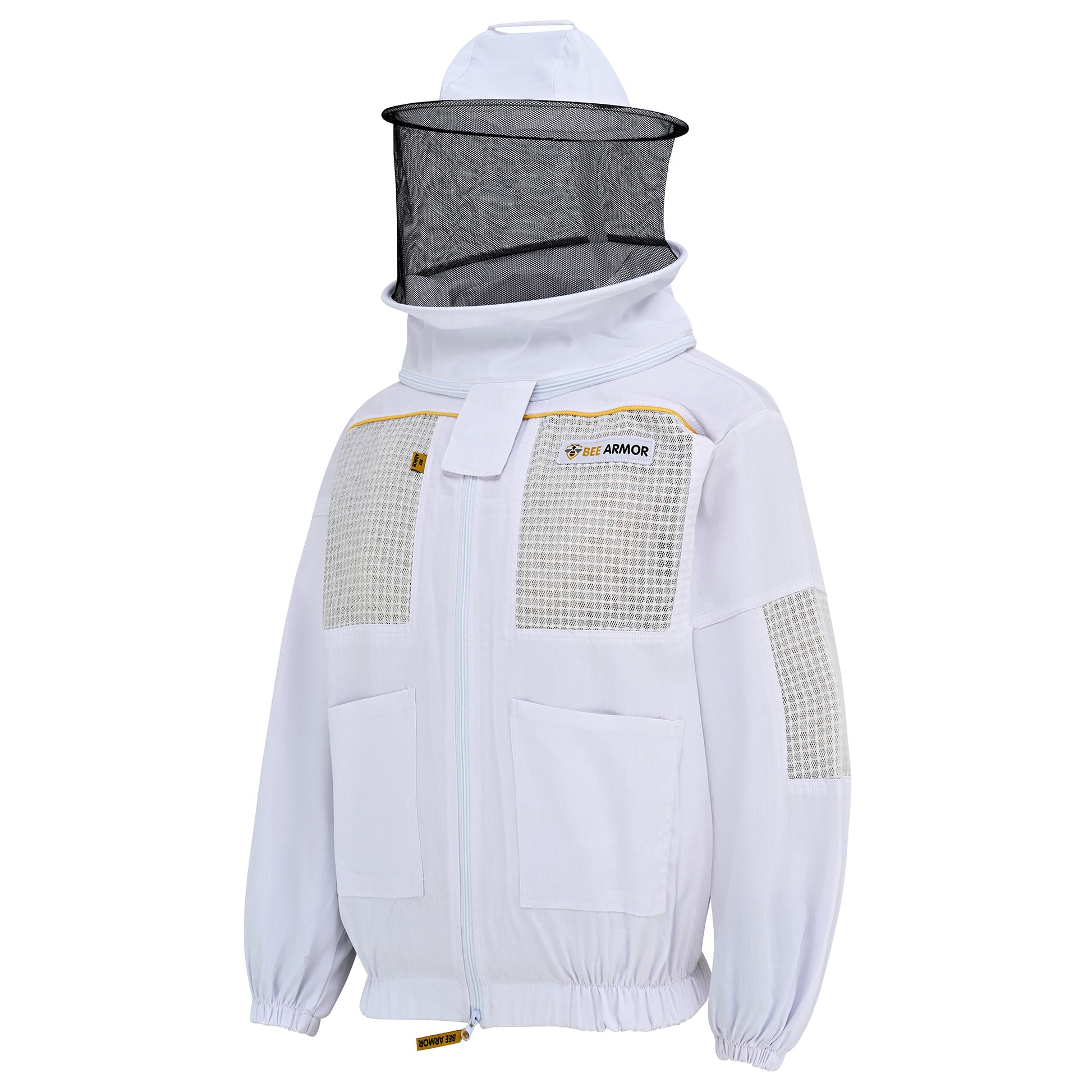 Semi-Ventilated Beekeeping Jacket with Rounded Veil - White