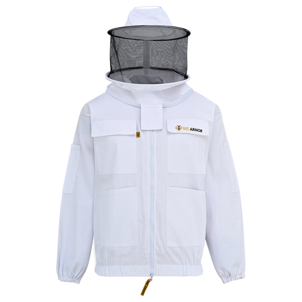 Cotton Beekeeping Jacket with Rounded Veil - White