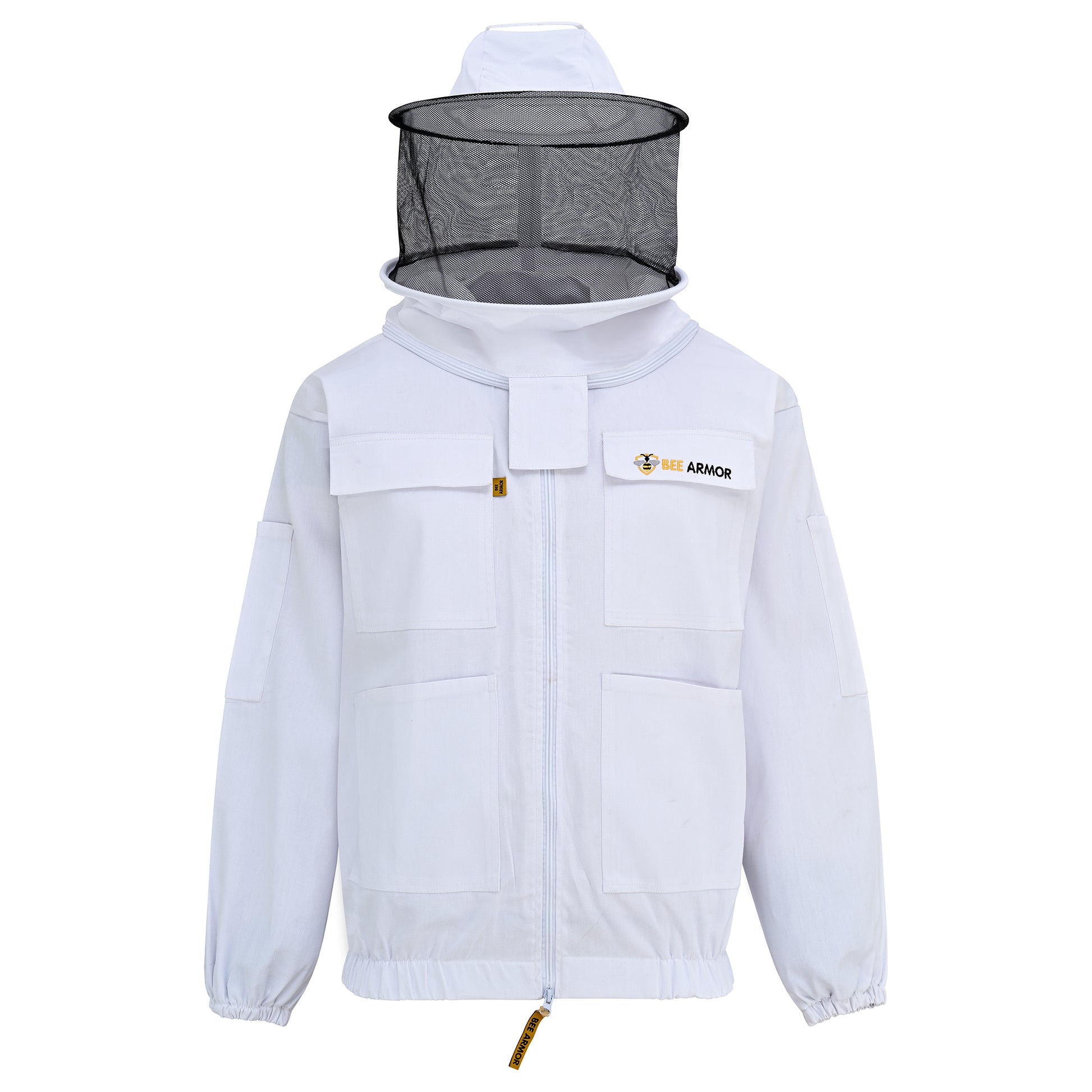 Cotton Beekeeping Jacket with Rounded Veil - White