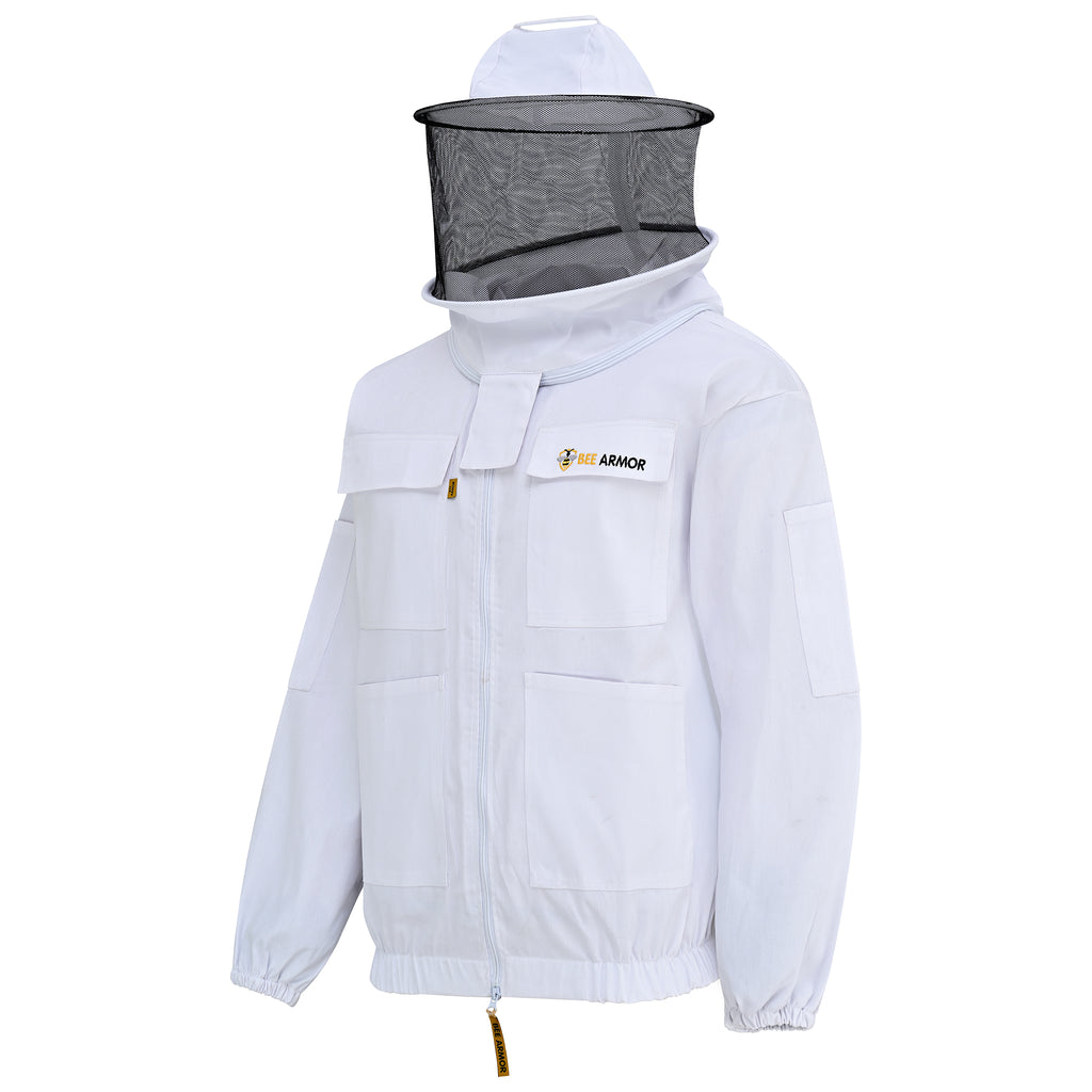 Cotton Beekeeping Jacket with Rounded Veil - White