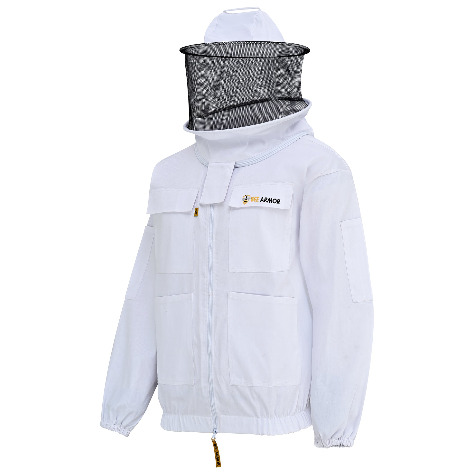 Cotton Beekeeping Jacket with Rounded Veil - White