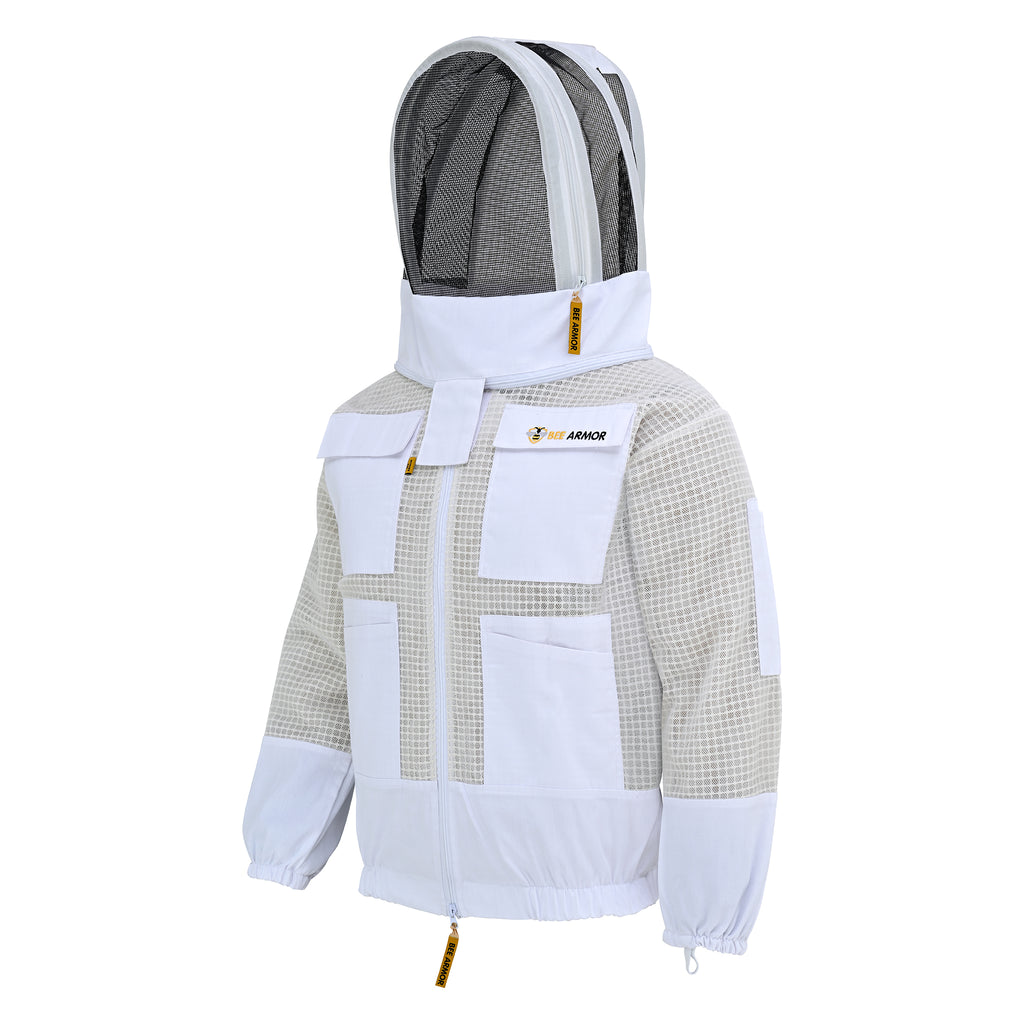 3 Layer Beekeeping Jacket with Fencing Veil - White