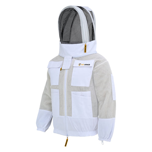 3 Layer Beekeeping Jacket with Fencing Veil - White