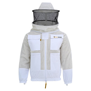 3 Layer Beekeeping Jacket with Rounded Veil - White