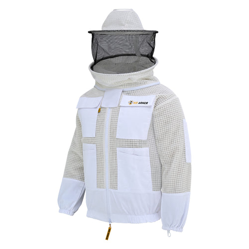 3 Layer Beekeeping Jacket with Rounded Veil - White