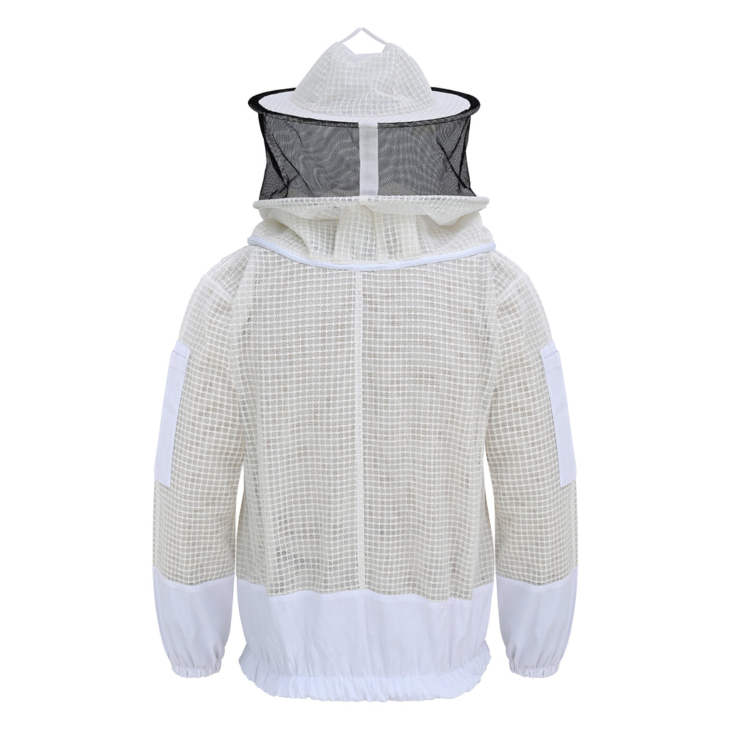 3 Layer Beekeeping Jacket with Rounded Veil - White