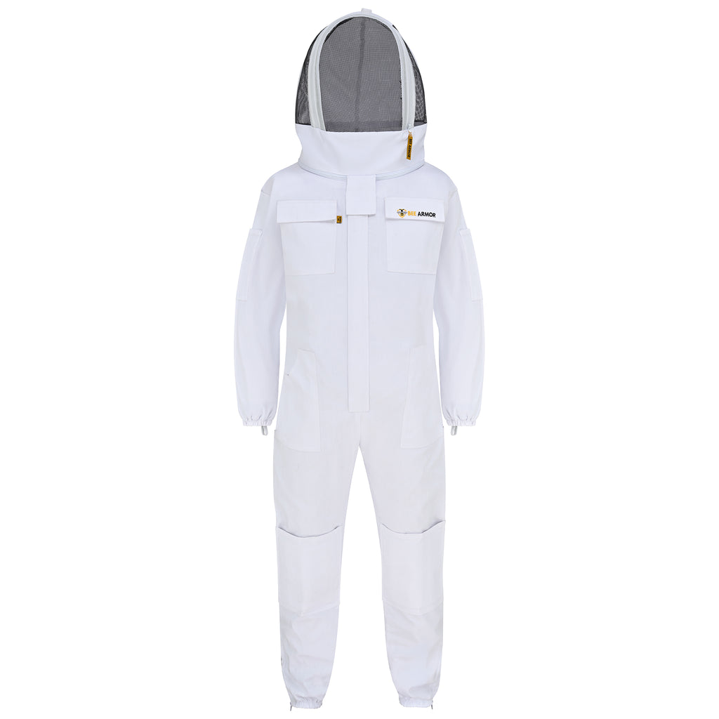 Cotton Beekeeping Suit with Fencing Veil - White