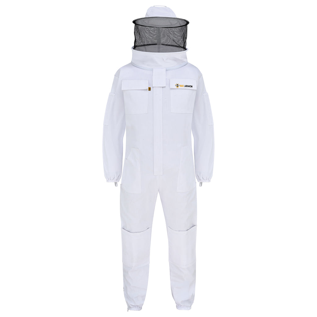 Cotton Beekeeping Suit with Rounded Veil - White