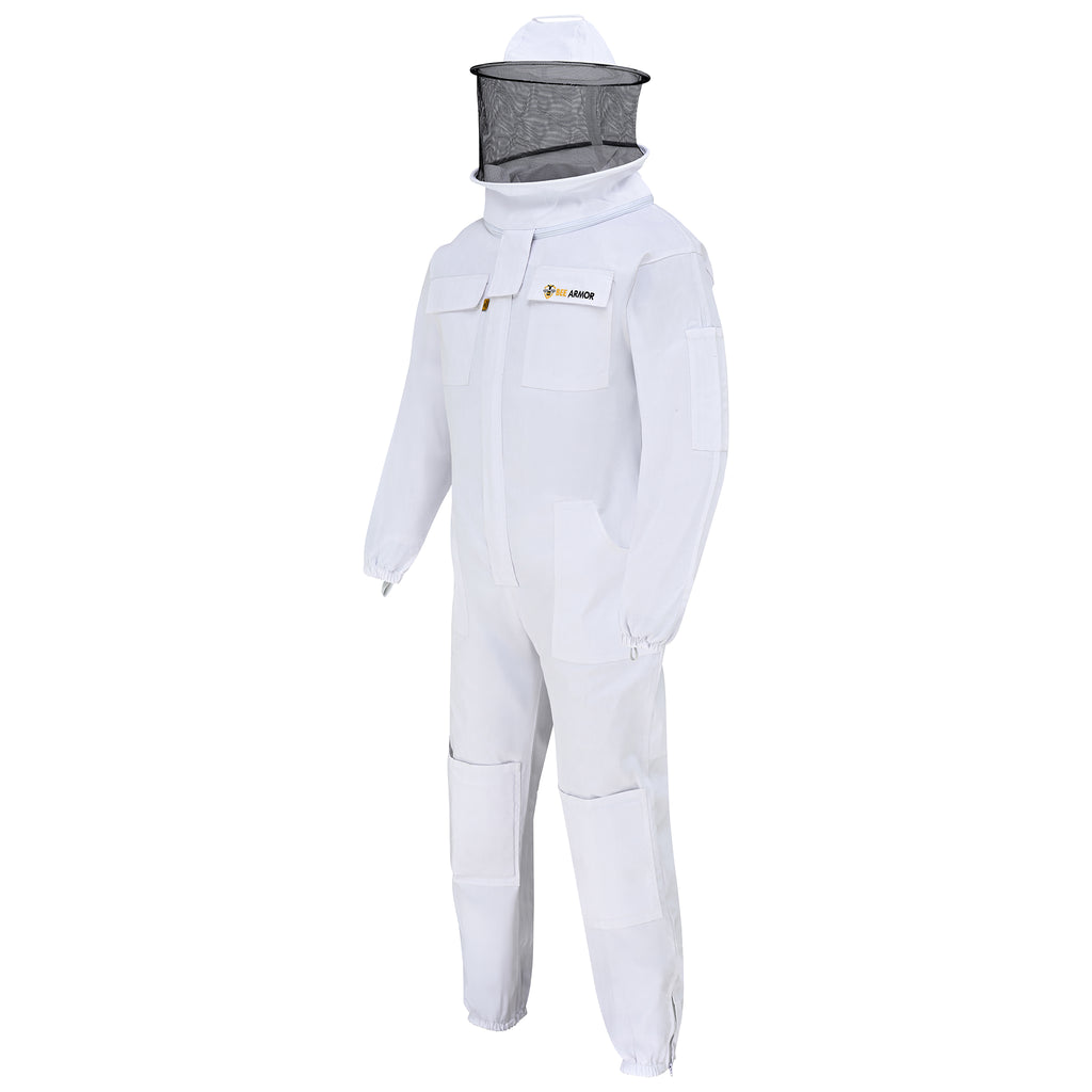 Cotton Beekeeping Suit with Rounded Veil - White