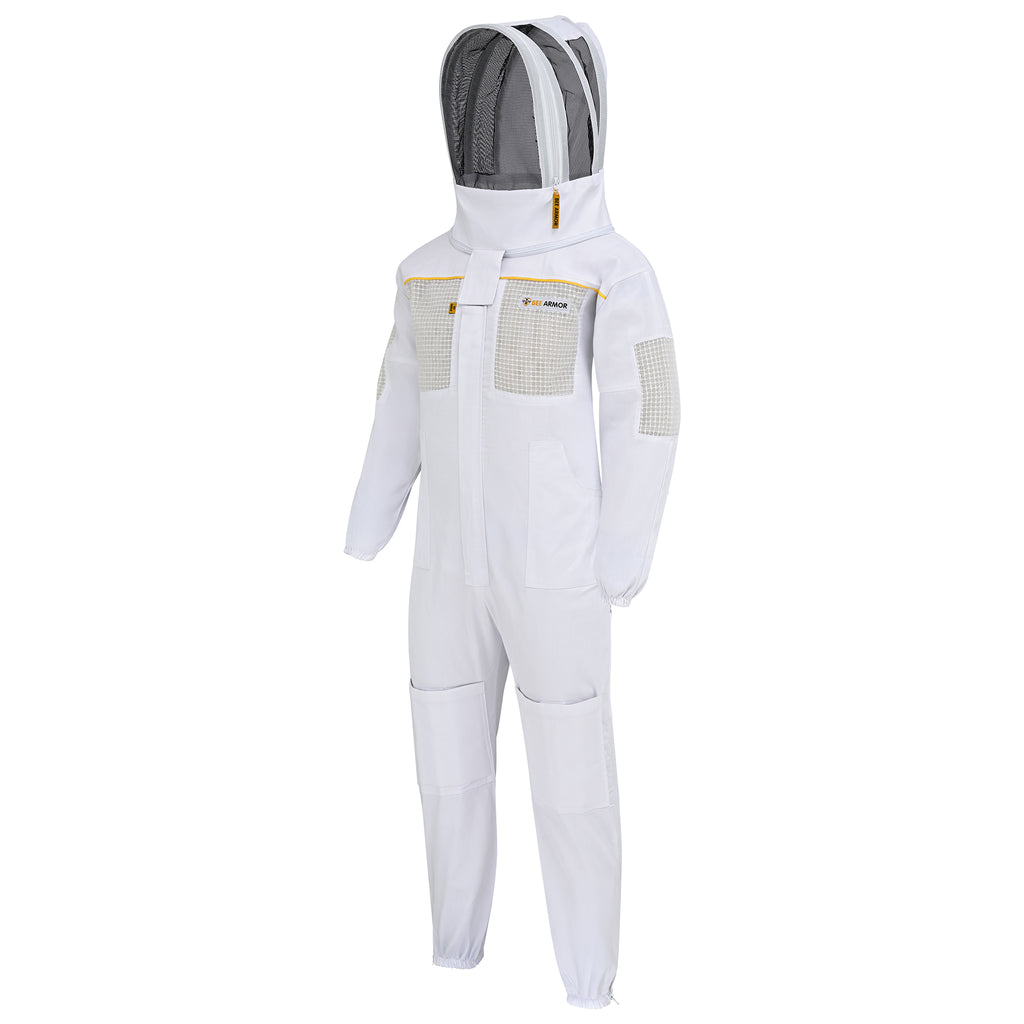 Semi-Ventilated Beekeeping Suit with Fencing Veil - White
