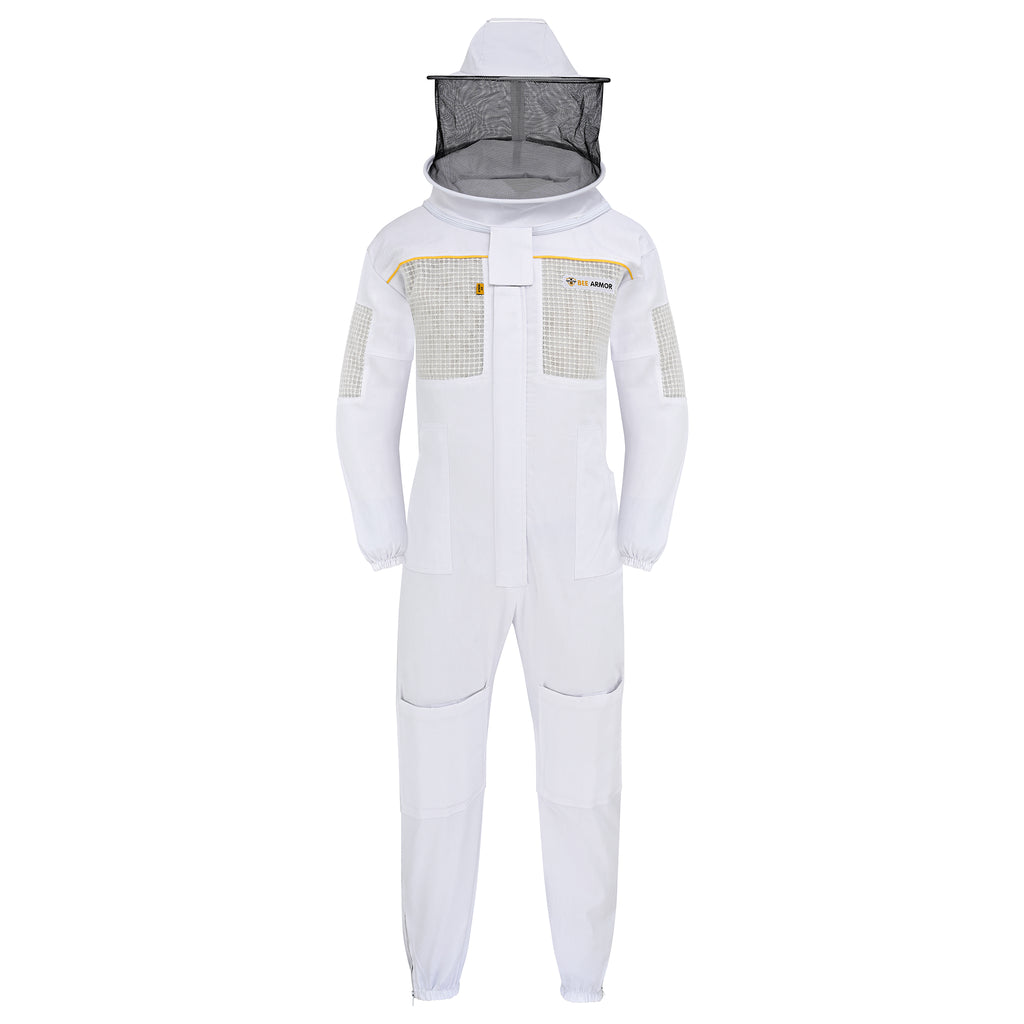 Semi-Ventilated Beekeeping Suit with Rounded Veil - White