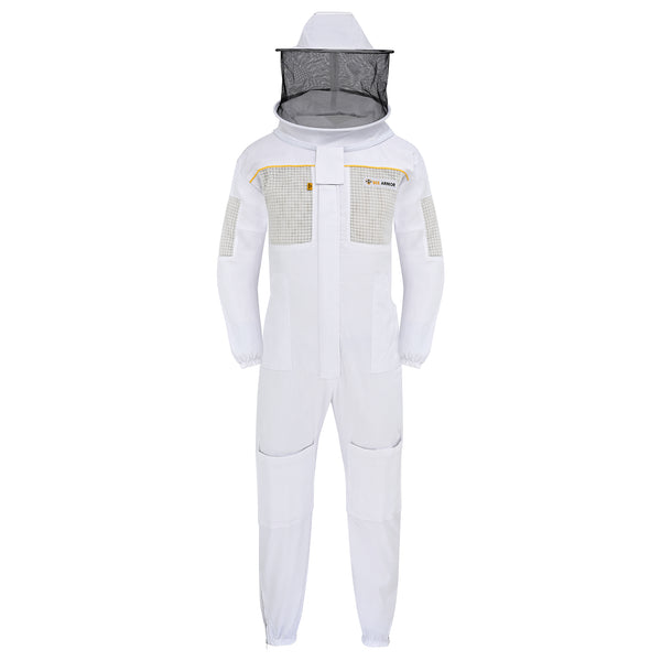 Semi-Ventilated Beekeeping Suit with Rounded Veil - White
