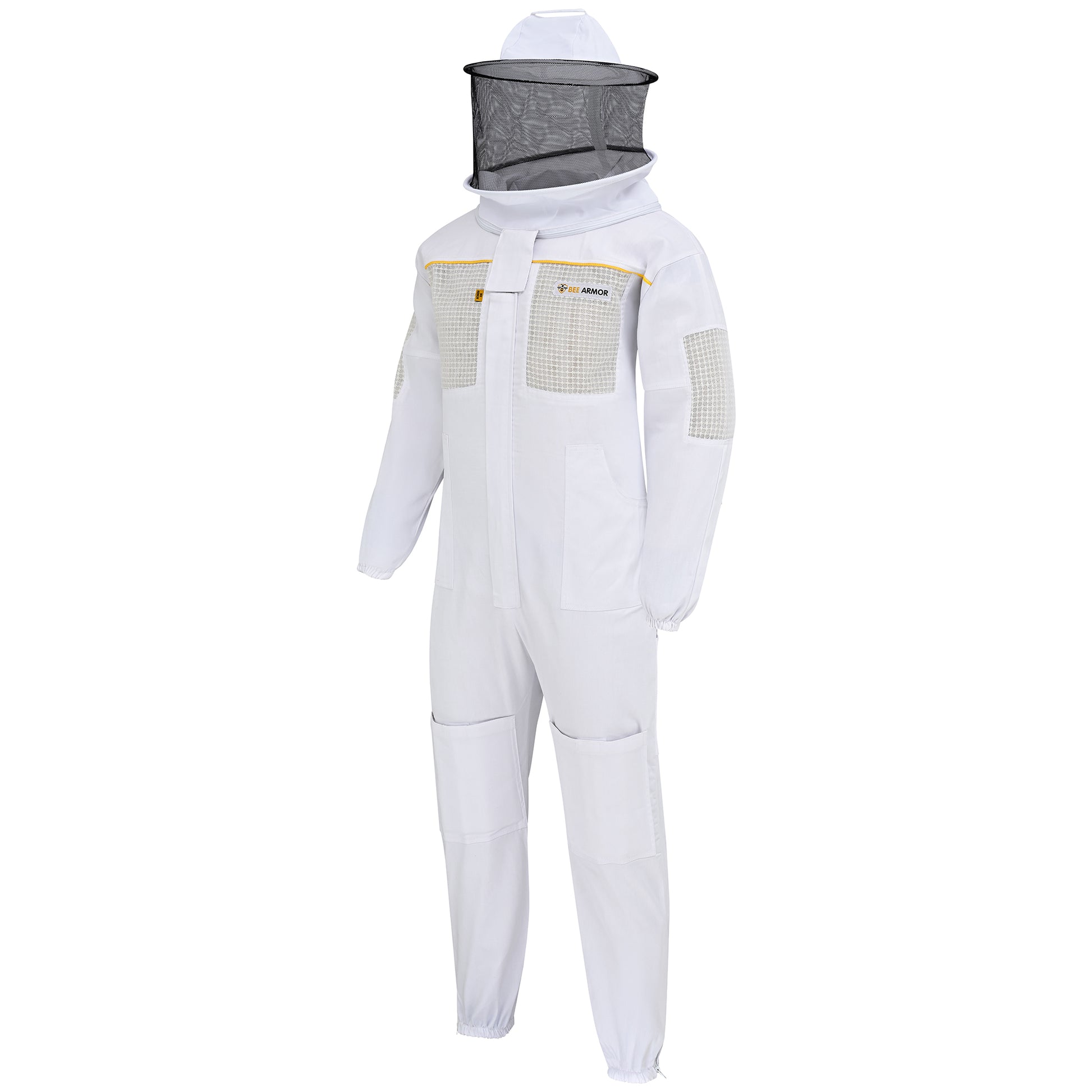 Semi-Ventilated Beekeeping Suit with Rounded Veil - White