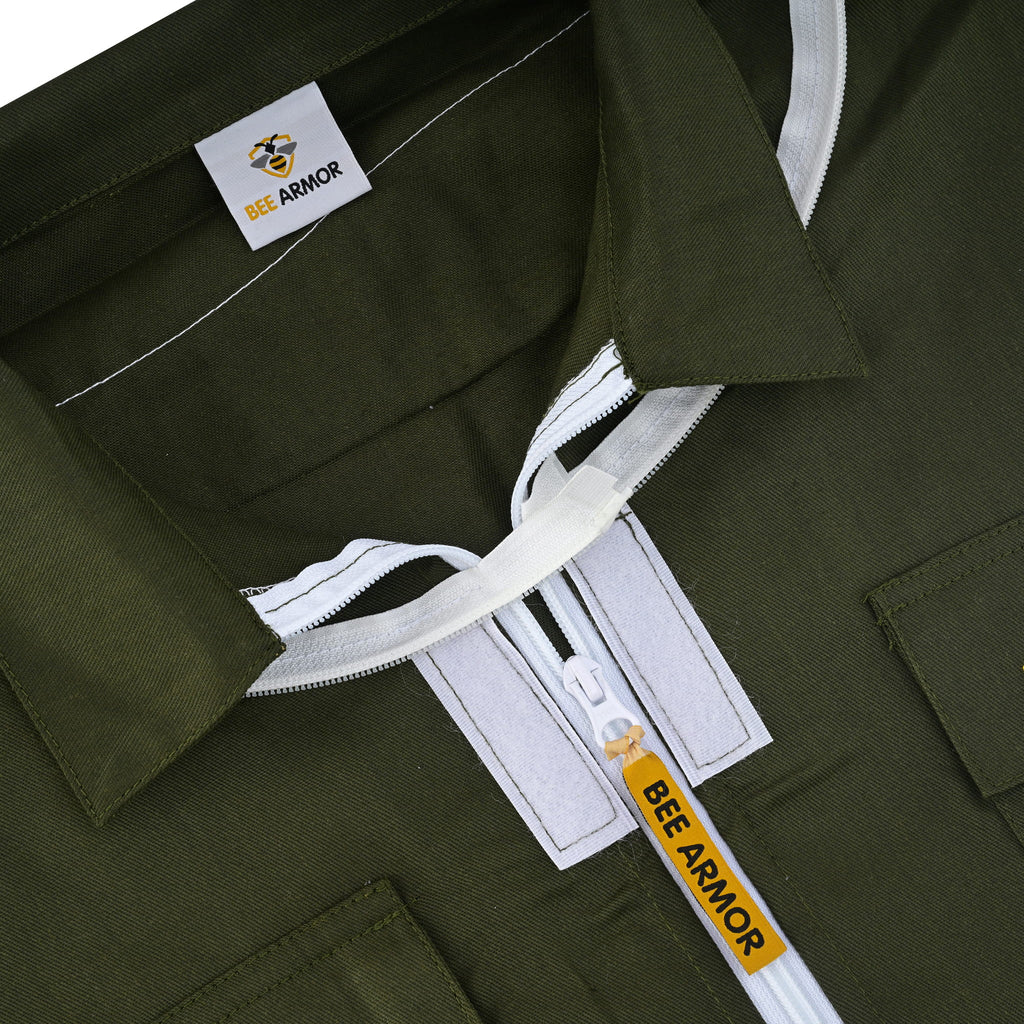Cotton Beekeeping Jacket with Fencing Veil- Green