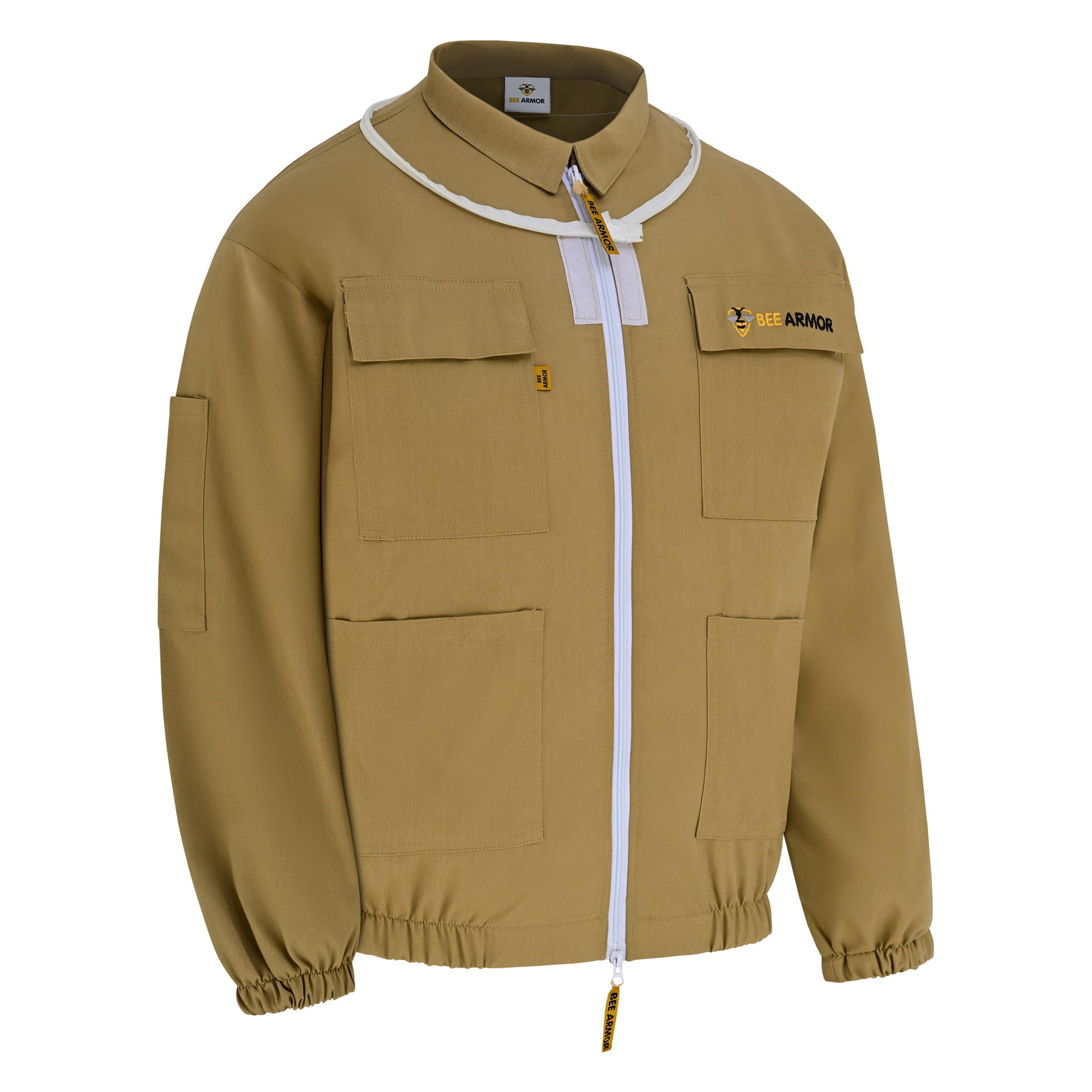 Cotton Beekeeping Jacket with Fencing Veil - Khaki