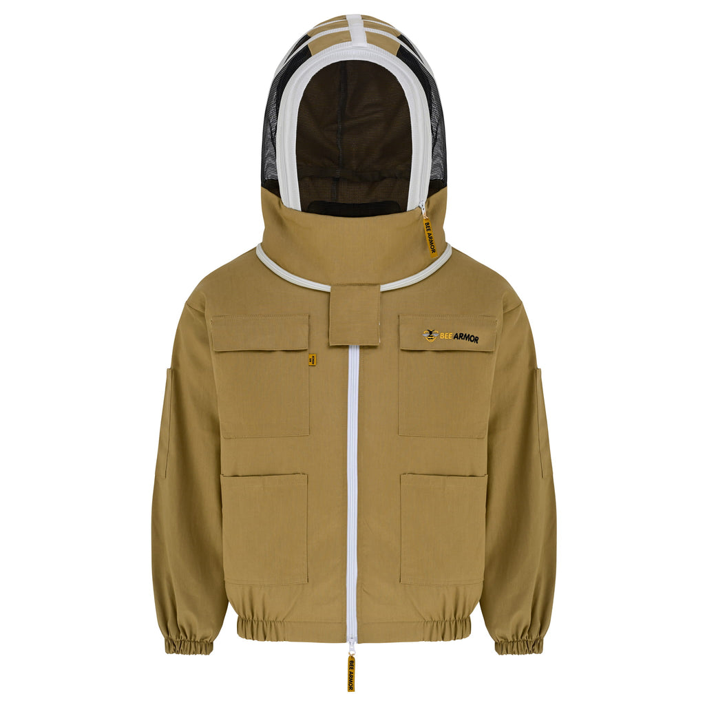 Cotton Beekeeping Jacket with Fencing Veil - Khaki