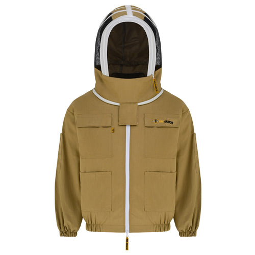 Cotton Beekeeping Jacket with Fencing Veil - Khaki