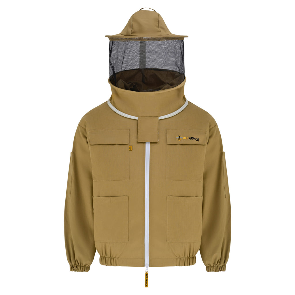 Cotton Beekeeping Jacket with Rounded Veil - Khaki