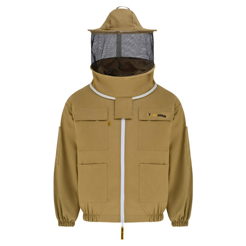 Cotton Beekeeping Jacket with Rounded Veil - Khaki